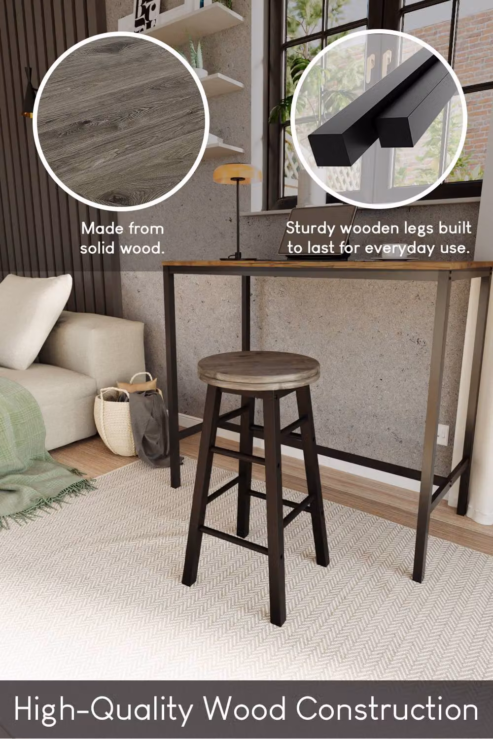 HD Designs Classic Wooden Revolving Bar Stool in Black – 3