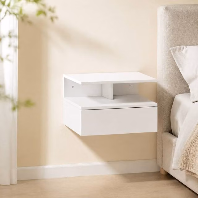 STILVORA Set of 2 Modern White Wall Mounted Bedside Tables – 1