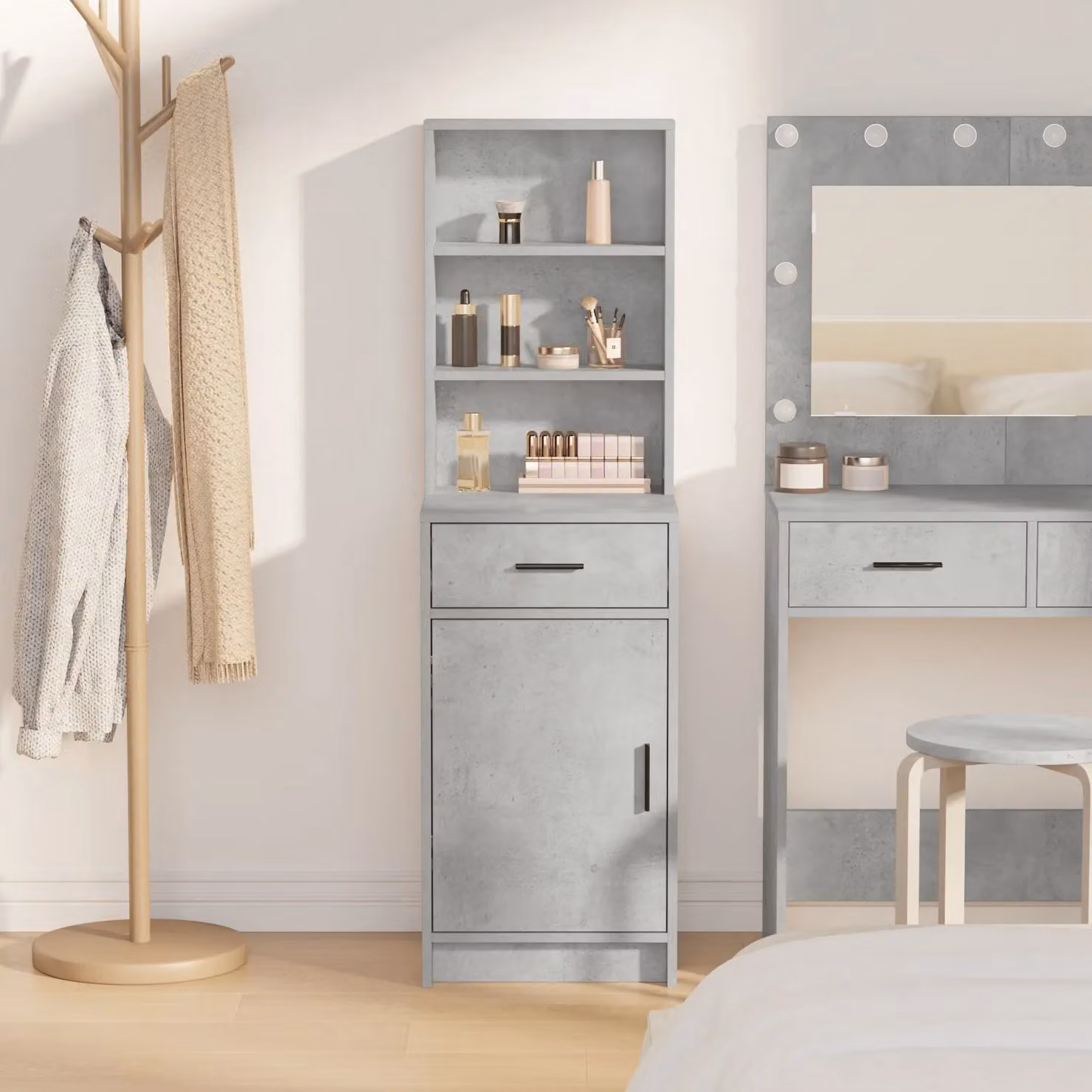 Berkfield Home Modern Tall Highboard in Grey MDF with Hinged Doors and Internal Shelves, W/D/H: 40 x 41 x 135 cm – 2