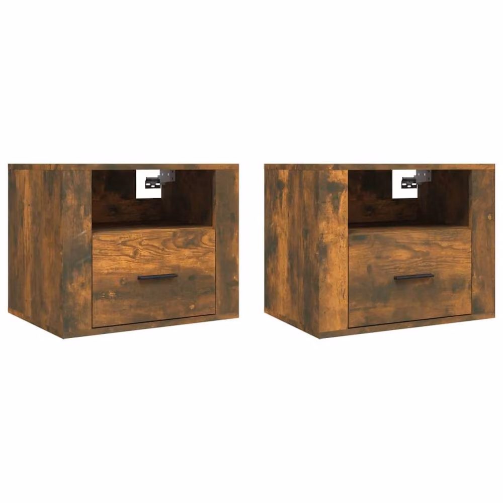 Berkfield Home Elegant Wall-mounted Bedside Cabinets, 2 Piece Set, Smoked Oak Brown, W: 50 cm, D: 36 cm, H: 40 cm – 2