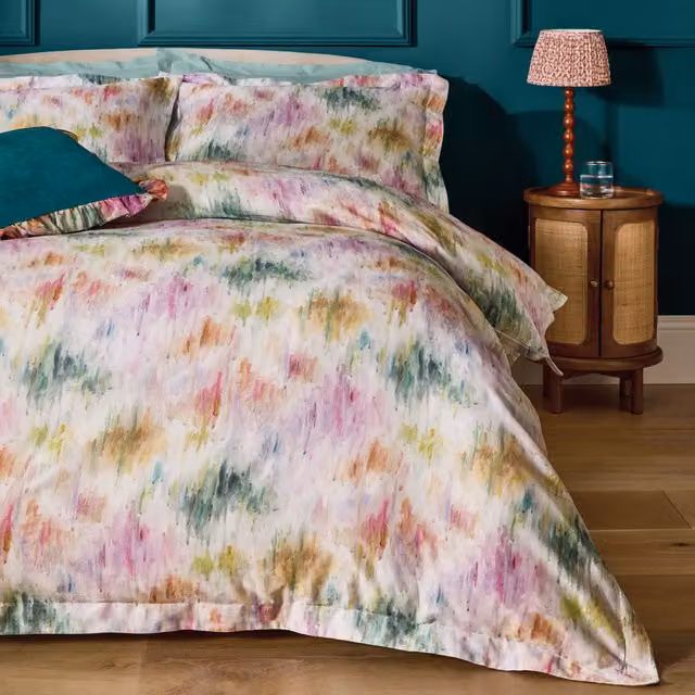 Clarke & Clarke Trueno Multicolour Graphic Duvet Cover and Pillowcase Set in Mako Satin Cotton