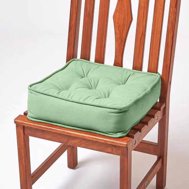 Homescapes Cotton Dining Chair Booster Cushion in Green