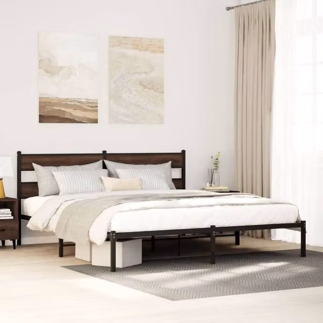 Berkfield Home Bed Frame with Headboard in Brown Oak, 200 x 200 cm