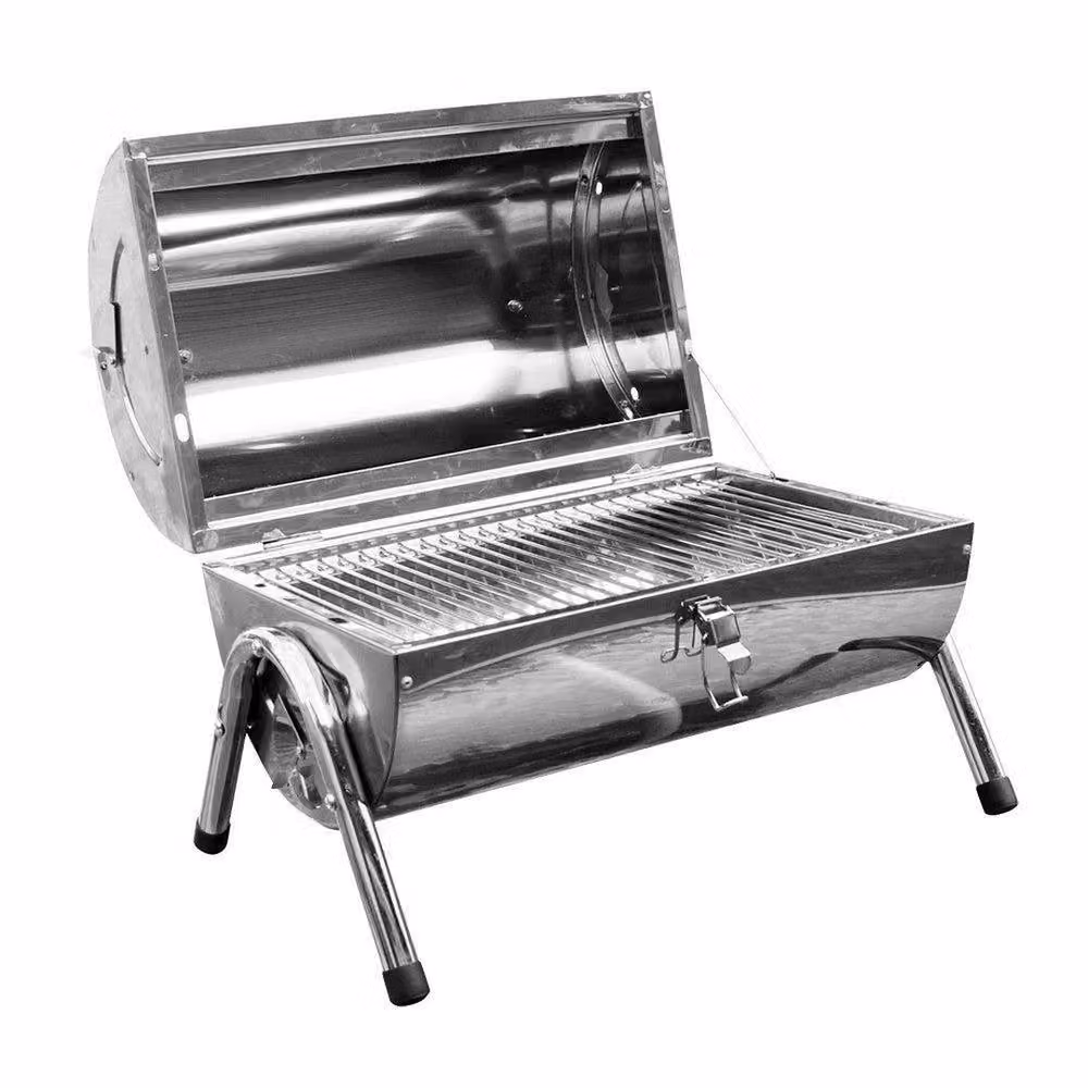 VOGREX Portable Stainless Steel Barrel BBQ in Metallic Silver, Tabletop Charcoal Grill, W/D/H: 41.0 x 36.0 x 28.0 cm – 3