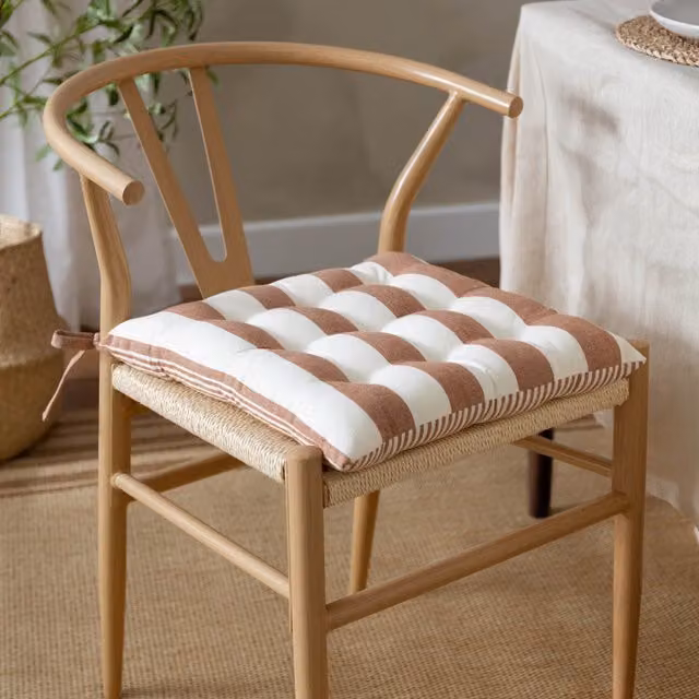 Make It A Home Hayle Striped Cotton Square Seat Pads Twin Pack in Brown and Orange