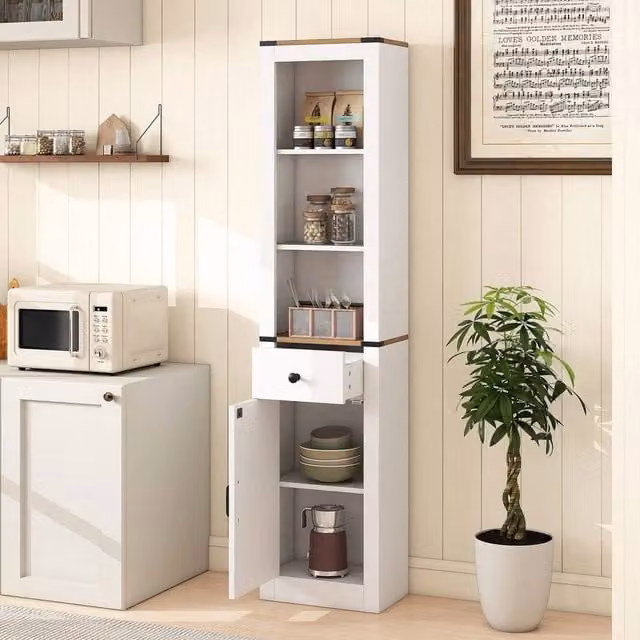 EONLION White Freestanding Bathroom Cabinet with Hinged Doors, Internal Drawers and Shelves, Height: 173 cm – 1