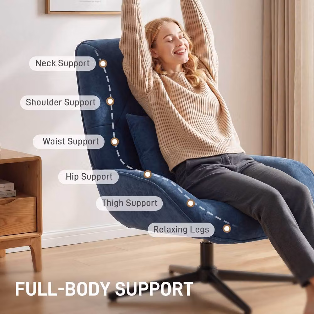 STILVORA Blue Fabric Swivel Accent Chair with Armrests and Integrated Lumbar Support – 7