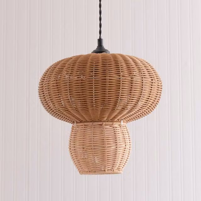 ValueLights Portobello Rattan Mushroom Wicker Easy Fit Ceiling Light Shade in Beige and Brown