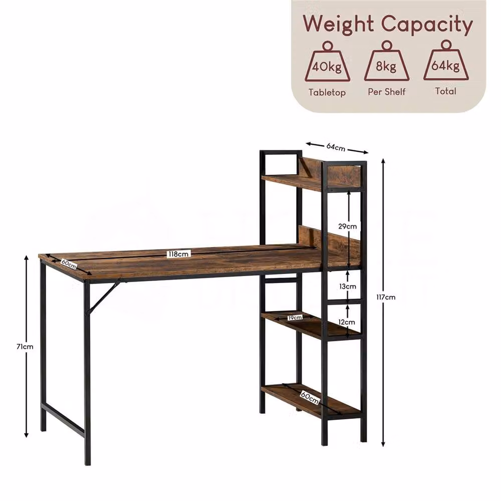 SPETLEK Computer Desk with 3 Shelves for Home Office in Brown Wood – 2
