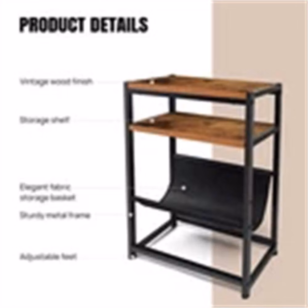 Nordara Type A 3-Tier Narrow Side Table in Brown, W/D/H: 43.3 x 18.3 x 55.8 cm – 3