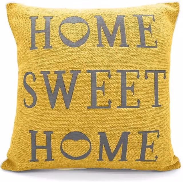 Velosso Home Sweet Home Filled Cushion in Yellow, W/D/H: 43 x 43 x 43 cm