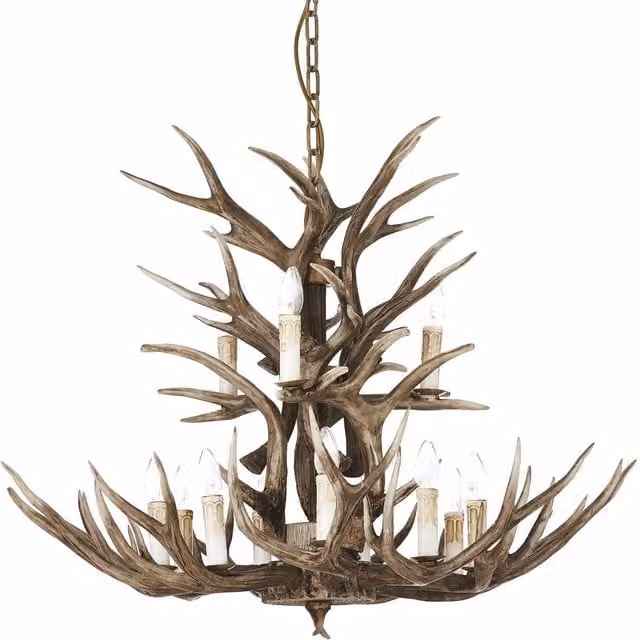 Netlighting Chalet 12 Light Rustic Pendant Chandelier in Brown with E14 Sockets
