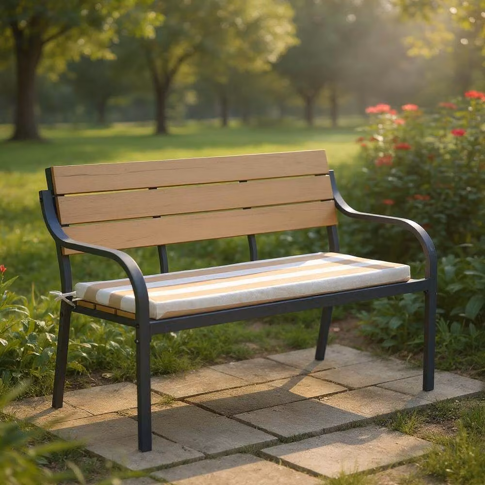 Luxury Living Wide Striped Garden Bench Seat Pad in Beige and White, W: 125 cm, D: 45 cm, H: 45 cm – 3