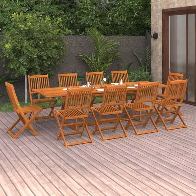 Berkfield Home 11 Piece Rustic Garden Dining Set in Brown Oiled Solid Acacia Wood