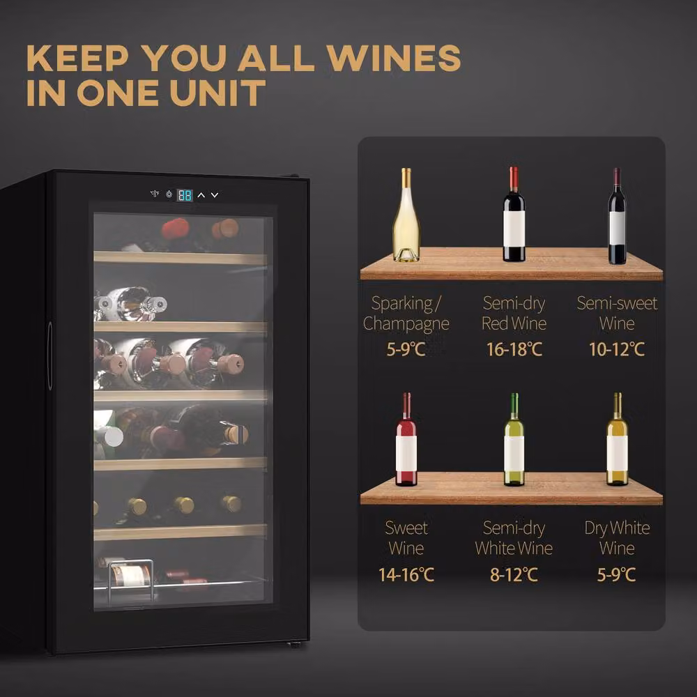 STILVORA Black Freestanding Compressor Wine Cooler Fridge with LED Display and Glass Door, 24 Bottle Capacity, W/D/H: 43 x 65 x 75 cm – 6
