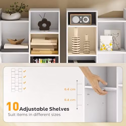 HOMCOM 21 Cube Tall Bookcase in White with 10 Adjustable Shelves, H 181 x W 89.5 x D 23.5 cm – 3