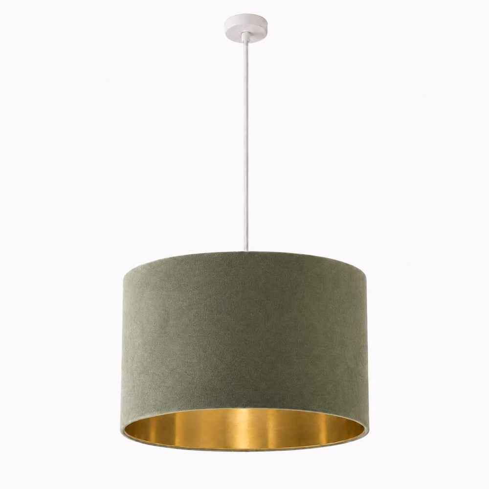 CGC Lighting Nila Round Drum Pendant Lamp Shade in Olive Green Velvet with Gold Inner Finish – 2