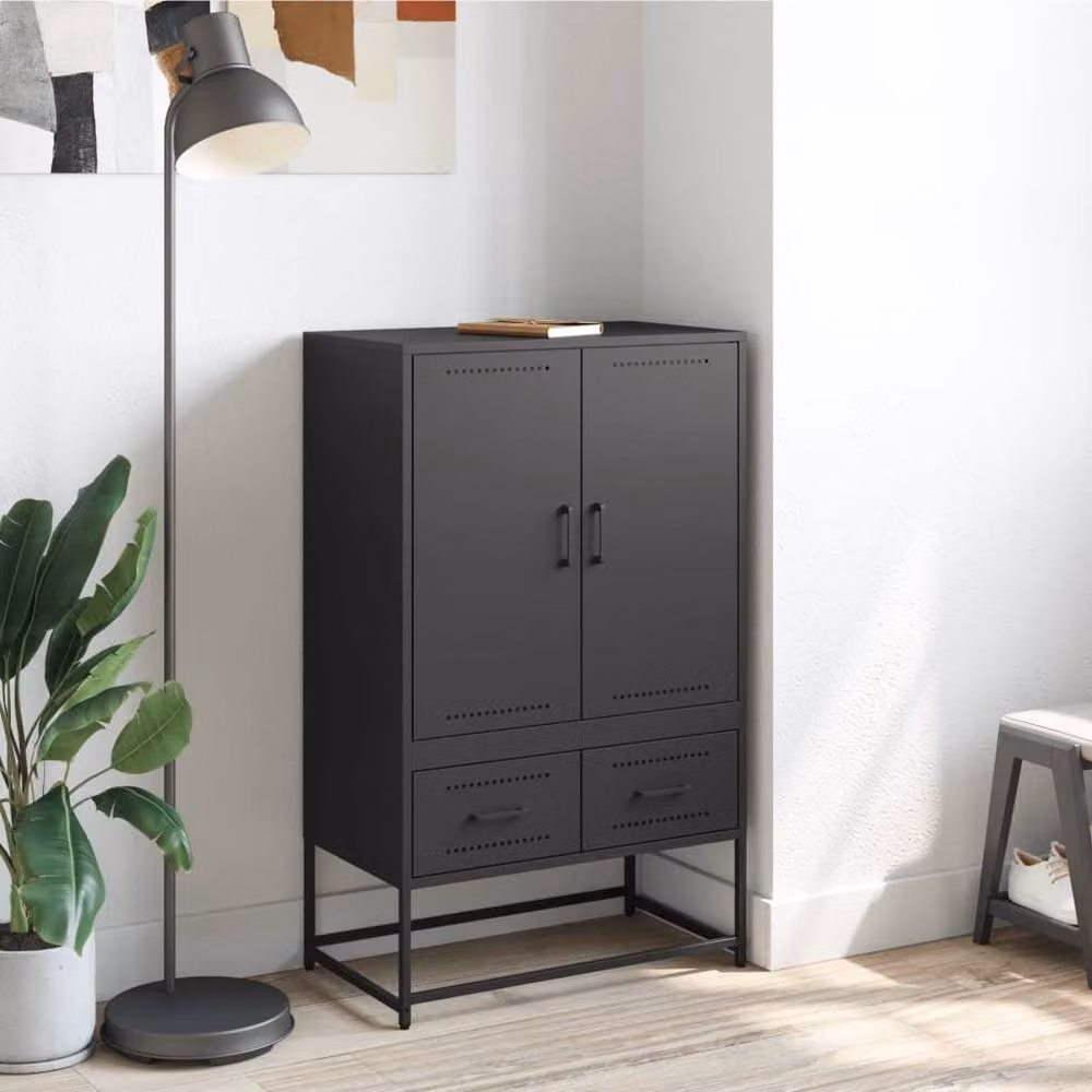 Berkfield Home Black Matt Steel Highboard H 111.5 x W 68 x D 39 cm – 3