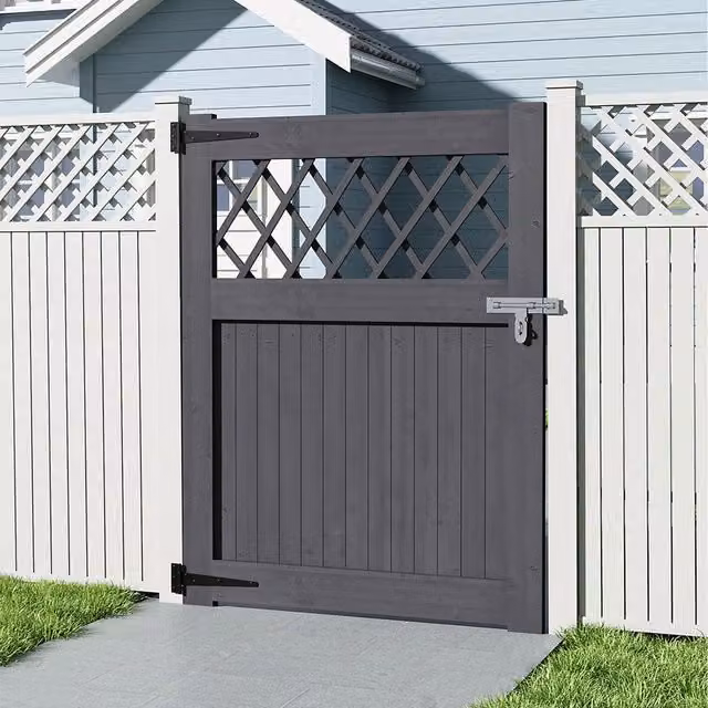 Lifeideas Grey Wooden Garden Gate with Diamond Lattice, W: 90 cm, H: 120 cm