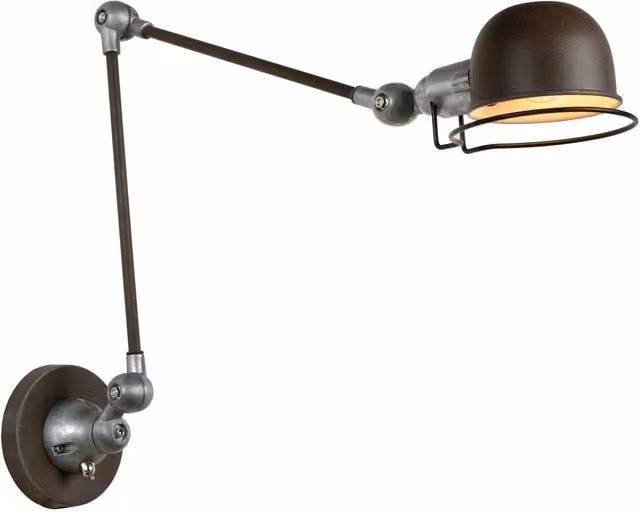 Lucide HONORE Industrial Metal Wall Light, Brown, Adjustable, E14