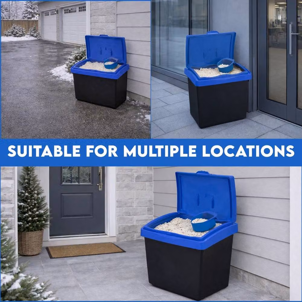 SPETLEK Blue Plastic Salt and Grit Storage Bin with Lid – 5