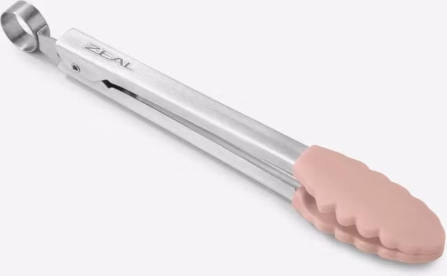 Zeal Pink Silicone and Stainless Steel Non-Stick Mini Cooking Tongs, 20 cm – 1