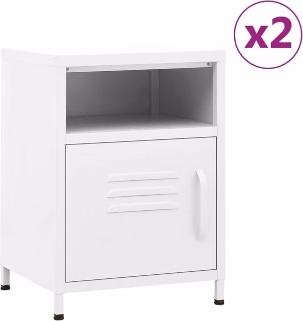 Berkfield Home Set of 2 Modern White Steel Nightstands with Integrated Lighting, W/D/H: 35 x 35 x 51 cm