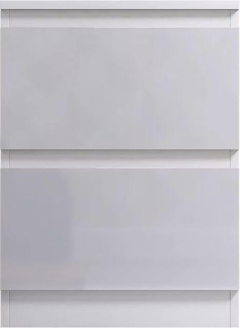 Nordara 2 Drawer High Gloss Bedside Table with Matt Frame in White