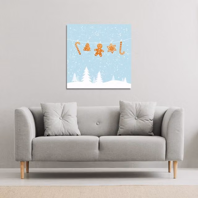 Benjamin Tate Design LTD Hanging Ginger Breads Gallery Christmas Canvas in Blue, W: 77 cm