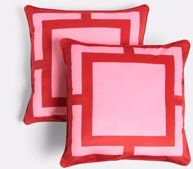 OHS Square Graphic Print Cushion Covers in Hot Pink and Red, Pack of 4, 45 cm