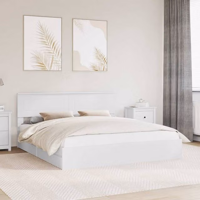 Berkfield Home Modern Storage Bed with Headboard and Drawers in White, W/D/H: 180 x 200 cm, Engineered Wood