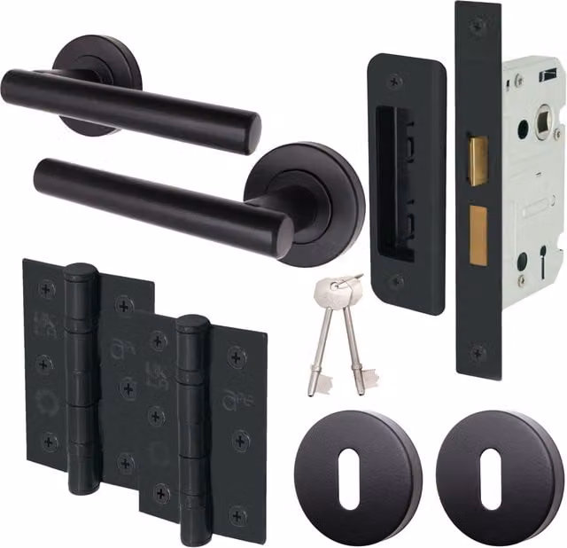 Olvera Lever Door Handle Sash Lock Set in Matt Black