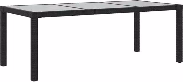 Berkfield Home Black Poly Rattan Garden Table with Tempered Glass Top W/D/H: 190 x 90 x 75 cm – 1