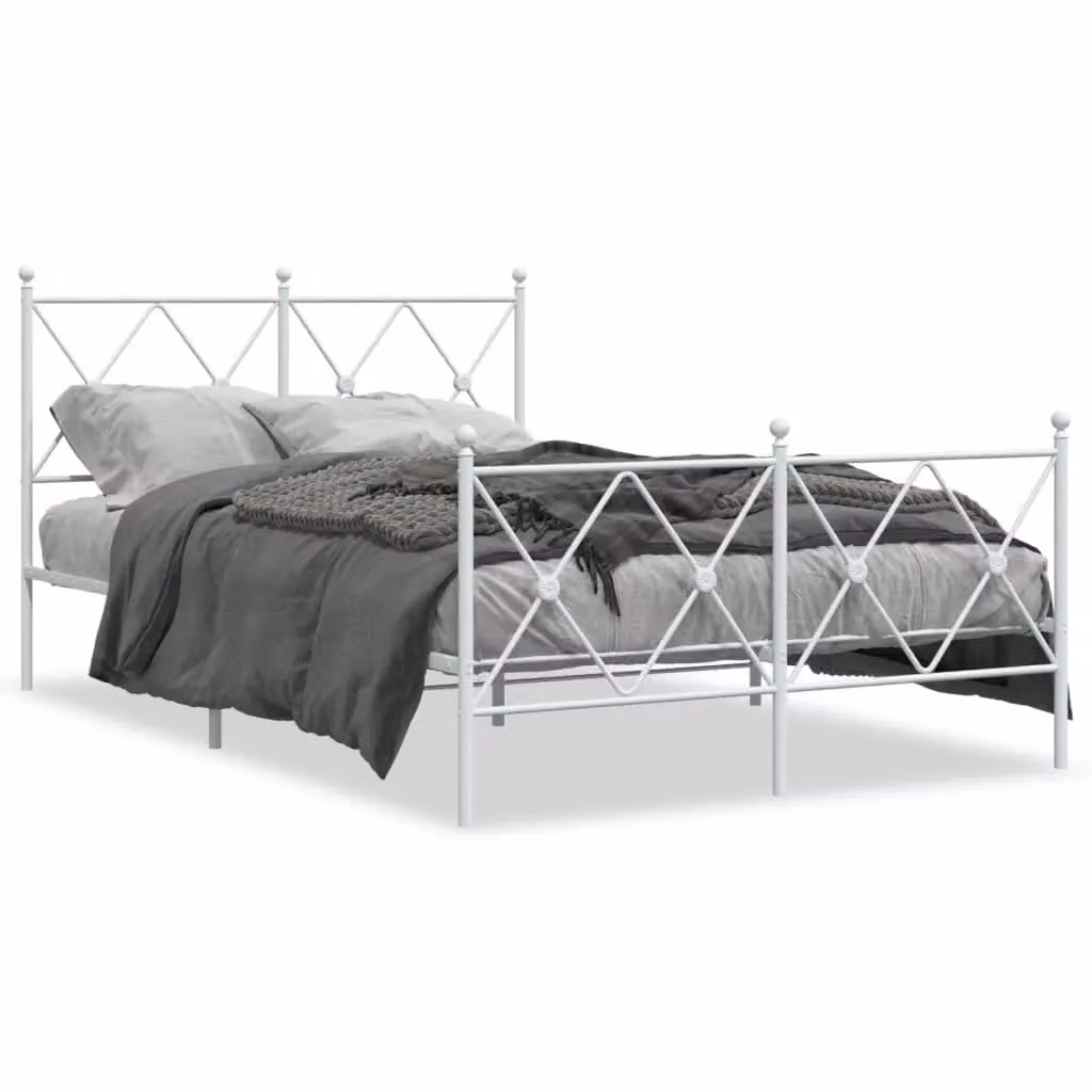 Berkfield Home Metal Bed Frame with Footboard, White, W/D/H: 120 x 190 cm – 2