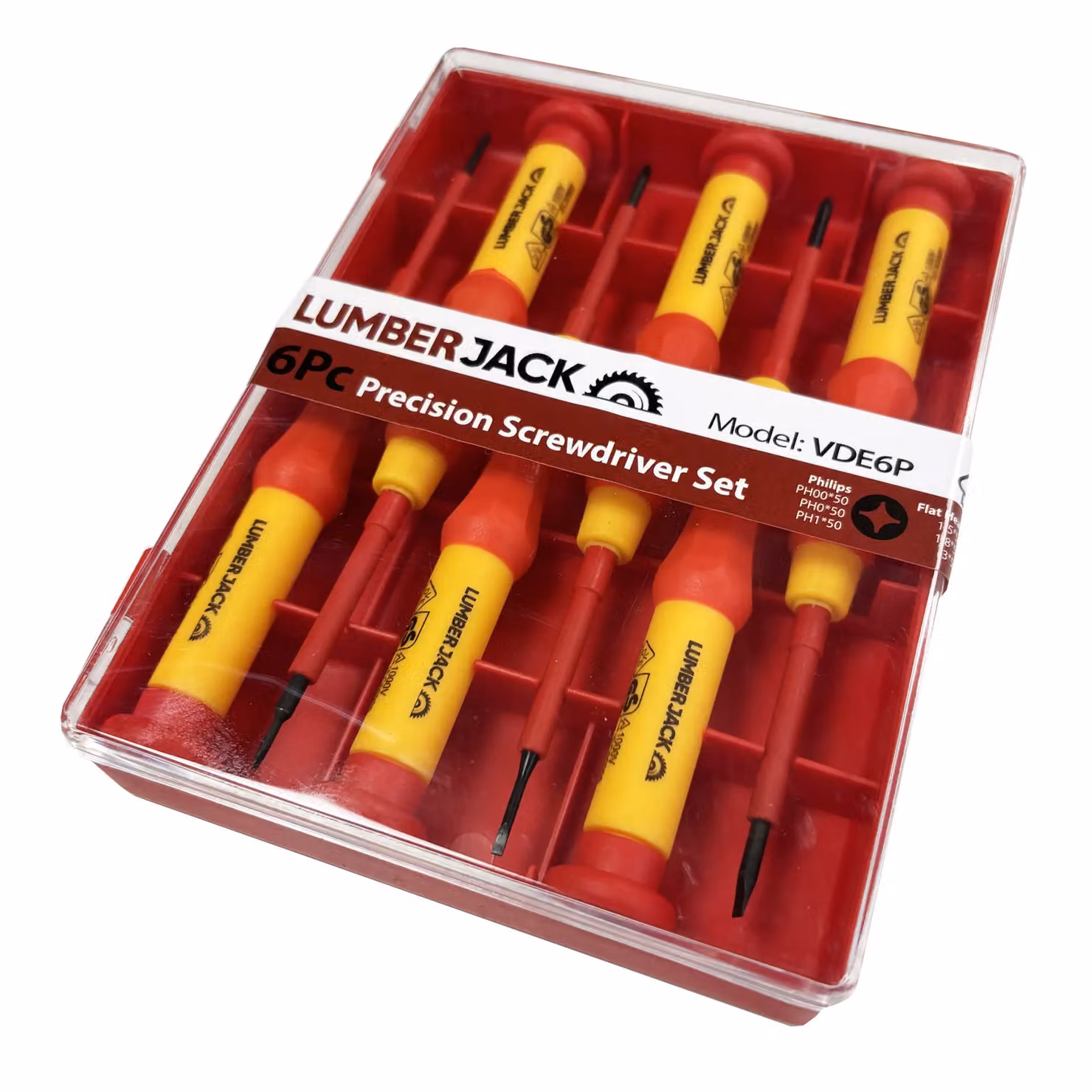 Lumberjack 6-Piece VDE Certified Insulated Precision Screwdriver Set in Red – 2