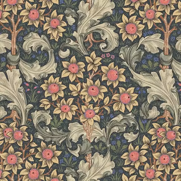William Morris Orchid Digitally Printed Fabric in Blue and Multicolour