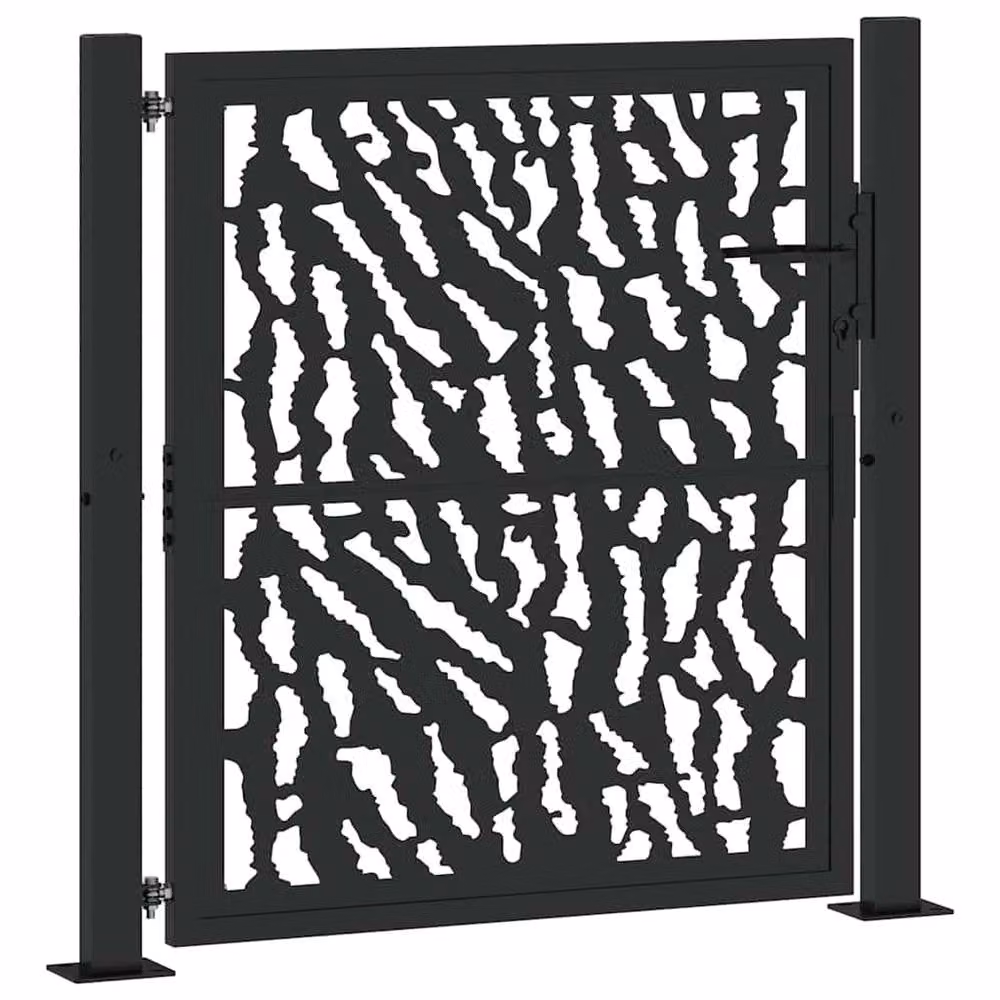 Berkfield Home Beautiful Garden Gate in Black Steel with Trace Design, W: 105 cm, H: 106 cm – 3