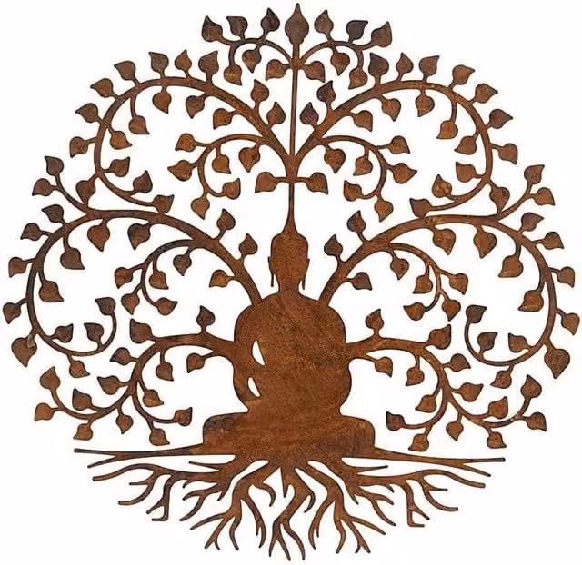 Inspirational Gifting Bodhi Buddha Round Metal Garden Wall Art Plaque, Brown, Diameter: 60 cm