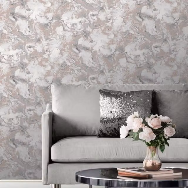 Muriva Elixir Liquid Marble Effect Abstract Wallpaper in Gold and Silver