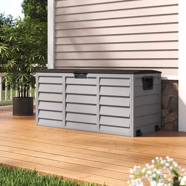 Livingandhome Modern Black Plastic Outdoor Lockable Garden Storage Box with Lid