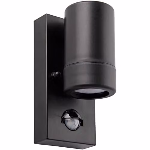 Loops Black Outdoor Wall Downlight with PIR Motion Sensor, 7W LED GU10, IP44 Rated – 1