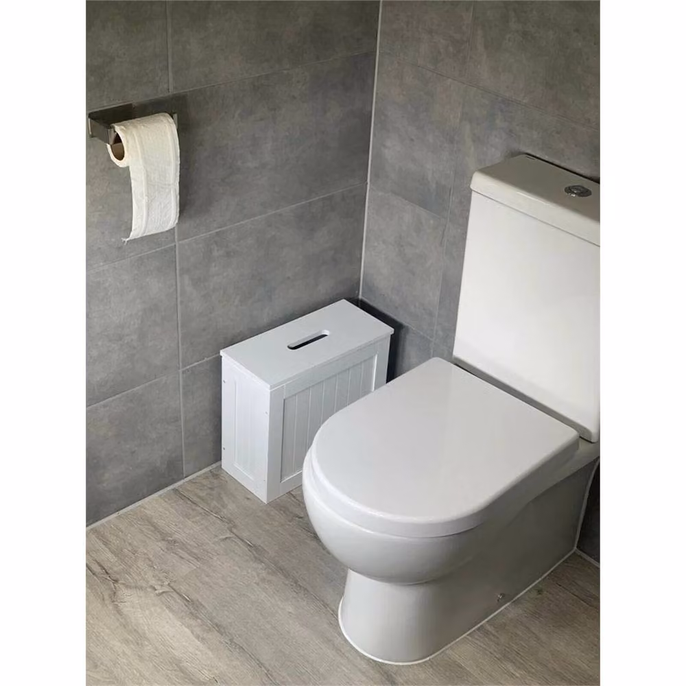 KORVIXA White Freestanding Covered Toilet Cleaning Product Storage Tidy Box – 3