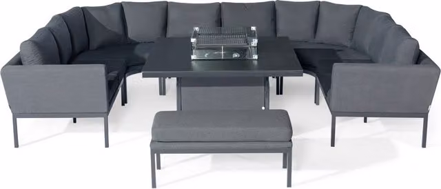 Desser Aruba U Shaped Corner Sofa with Fire Pit Table in Grey Outdoor Fabric
