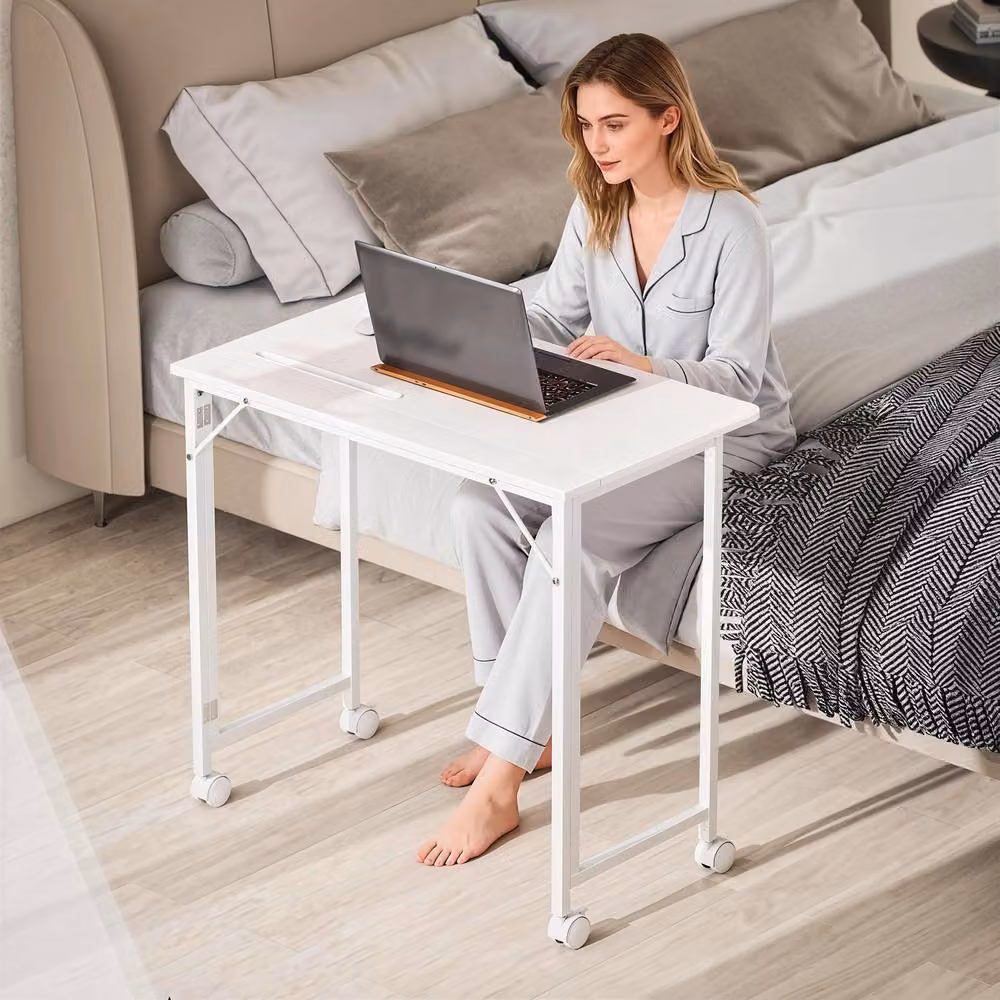 STILVORA Folding Desk with Castors in White – 3