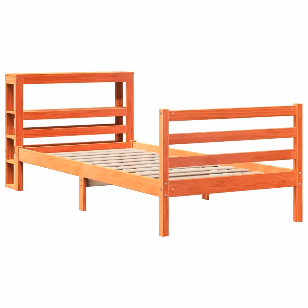 Berkfield Home Small Single Solid Wood Pine Bed Frame in Wax Brown, W/D/H: 75 x 190 cm – 2