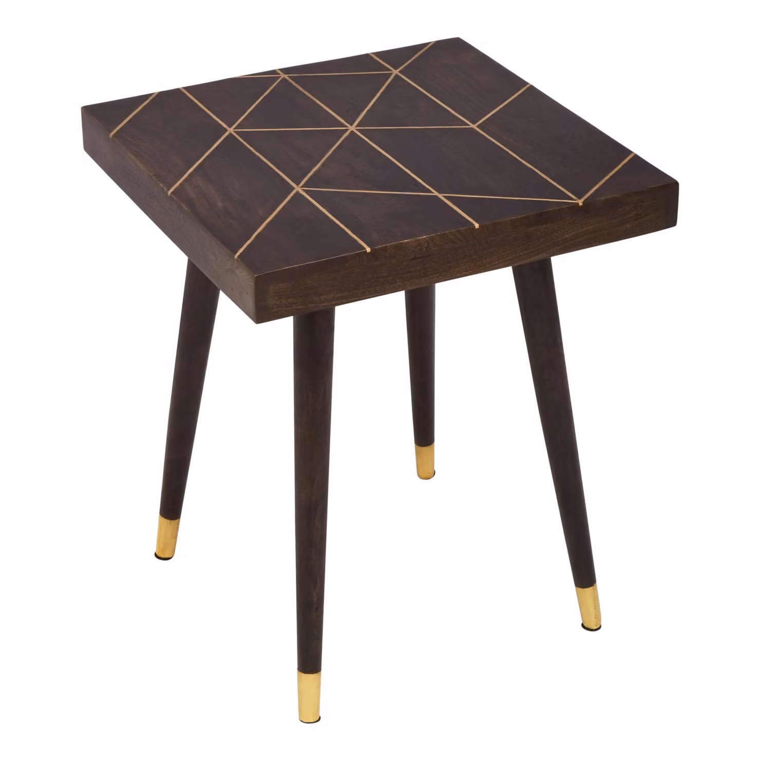 Fifty Five South Orsina Modern Square Mango Wood Side Table with Gold Tip Legs in Brown – 2