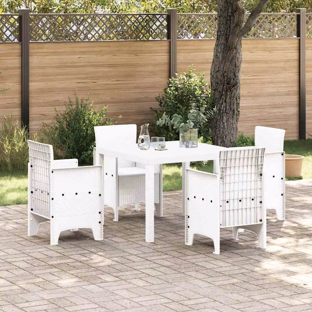 Berkfield Home 5 Piece White Poly Rattan Garden Dining Set – 2