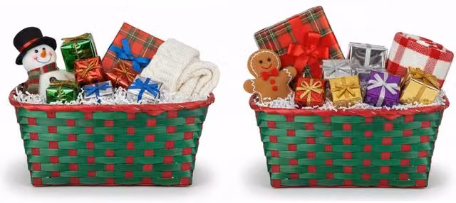Almineez Set of 2 Bamboo Christmas Hamper Baskets in Red and Green, Rectangular Open Weave Storage Baskets – 8