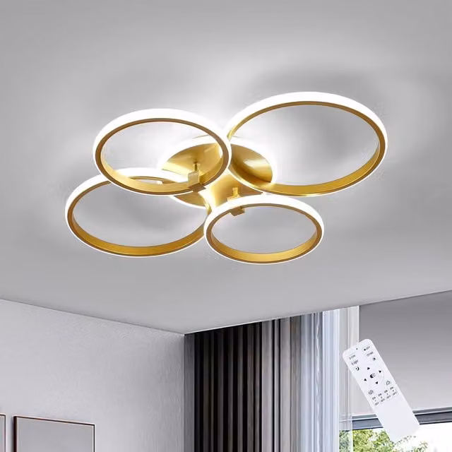 Goeco Round LED Ceiling Light, 39W Dimmable Modern Gold Metal Light with Remote Control