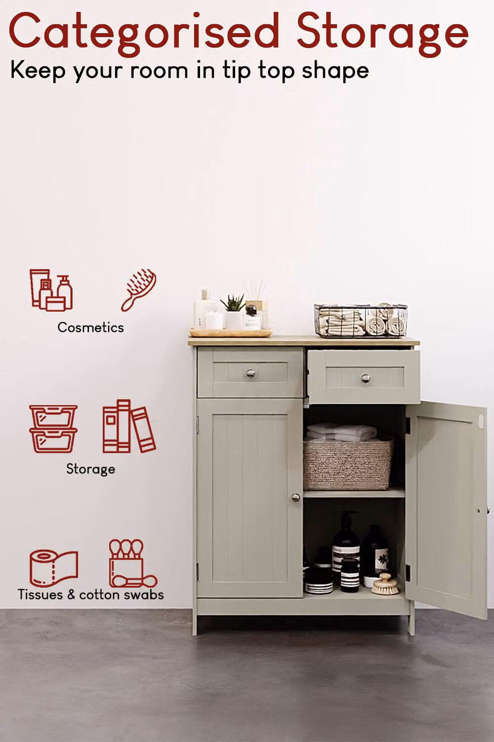 HD Designs Priano Modern Grey Freestanding Storage Cabinet with 2 Doors and 2 Drawers – 3